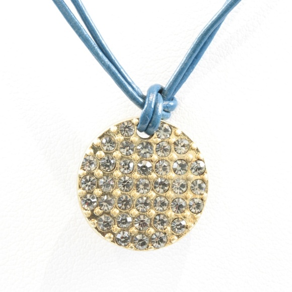 Lia Sophia Pave Pendant Necklace Blue Leather - Picture 6 of 8